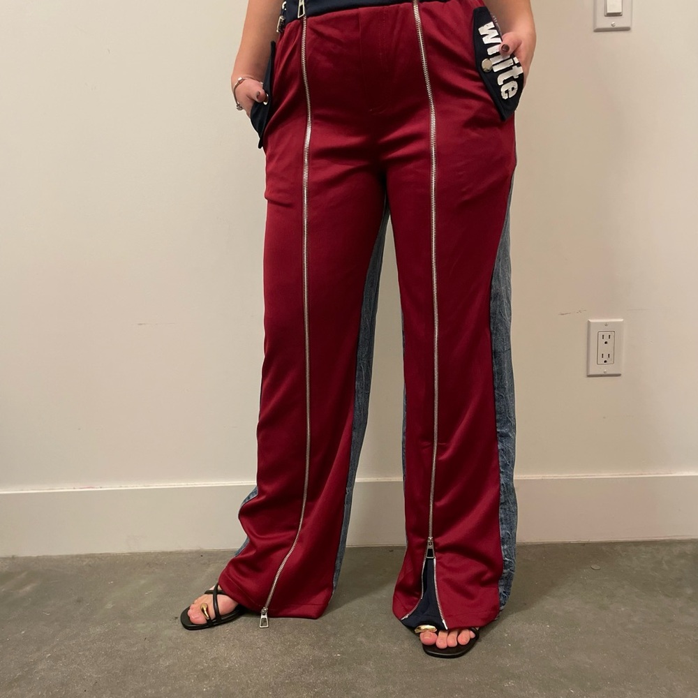 Red and Denim Women's Pants with zipper